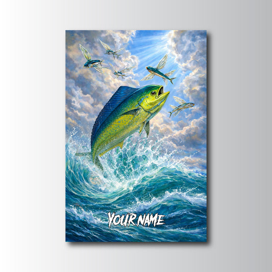 Maxcorners Mahi-Mahi Fishing Dynamic Wave Sky Style Personalized Name 3D Poster