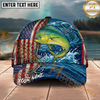 Maxcorners Fishing American Flag Wave Hook Personalized Name 3D Cap (12 Fish Species)