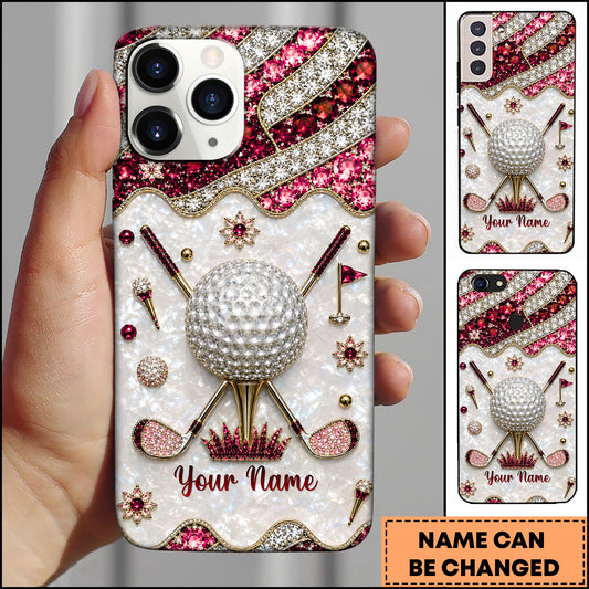Maxcorners Golf Sparkling Multi-Color Crystal Inlaid Golf Ball Red Personalized Phone Case