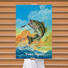 Maxcorners Bass Fishing Jumping Ocean Sunset Illustration Personalized Name 3D Poster