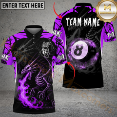 Maxcorners Billiard Ball 8 Skeleton Dragon Personalized Name & Team Name Shirt (4 Colors)