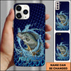 Maxcorners Fishing Phone Case Water Ring Splash Dark Blue Scale Background Personalized Name Phone Case (8 Fish Species)