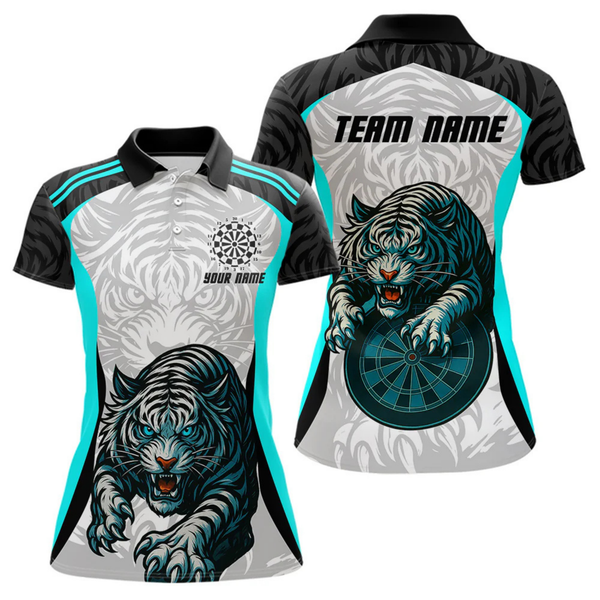 Maxcorners Men’s Darts Team Shirt Turquoise Tiger And Dartboard With Name Option LM2404