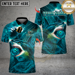 Maxcorners Bowling And Pins Storm Shark Design Multicolor Customized Name, Team Name 3D Shirts