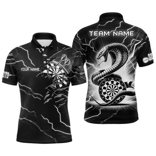 Maxcorners Custom Men's Dart Shirt – Black & White Lightning Cobra Design – Personalized Dart Team Jersey LM154