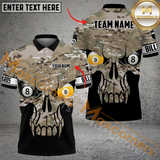 Maxcorners Camo Skull Billiard Jersey Customized Name, Team Name 3D Polo Shirt