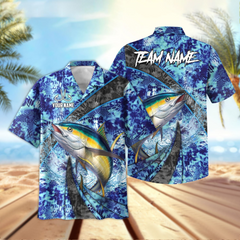Maxcorners Tuna Fishing Wave Rider Personalized Name, Team Name 3D Hawaiian Shirt