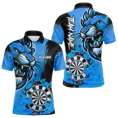 Maxcorners Blue Funny Darts Flame Lion Custom Polo & Quarter-Zip, Personalized Men Dart Shirts Dart Jerseys LM105