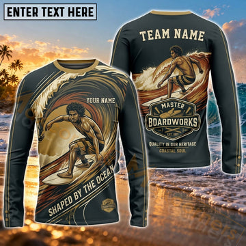 Maxcorners Surfboard Golden Ocean Adventure Art Customized Name, Team Name 3D Long Sleeve Shirt