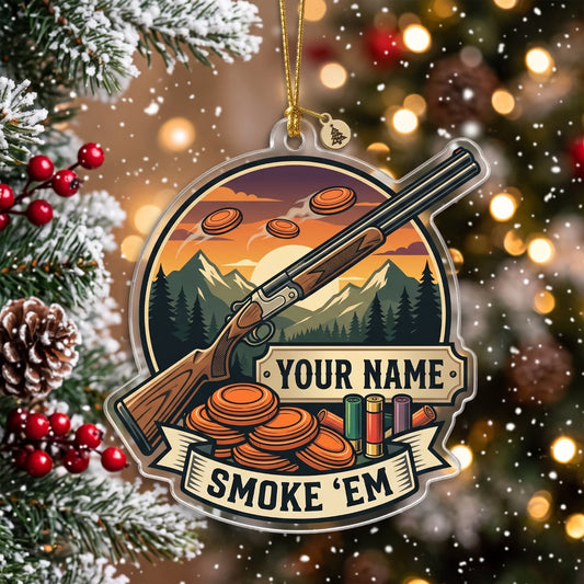 Maxcorners Clay Shooting Smoke Em Shotgun And Clay Targets Customized Name 3D Keychain And Ornament