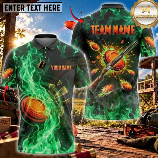 Maxcorners Clay Shooting Flame Shotgun Clay Target Multicolor Customized Name Team Name 3D Shirts (4 Colors)