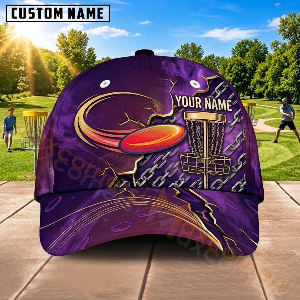 Maxcorners Disc Golf Purple Neon Flying Disc Personalized Name 3D Cap