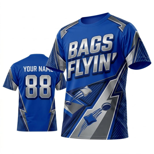 Maxcorners Cornhole Bags Flyin Blue Silver Lightning Personalized Name 3D Unisex Shirt