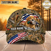 Maxcorners Dog Hunting And Duck Woodland Camo Torn American Flag Personalized Name 3D Cap