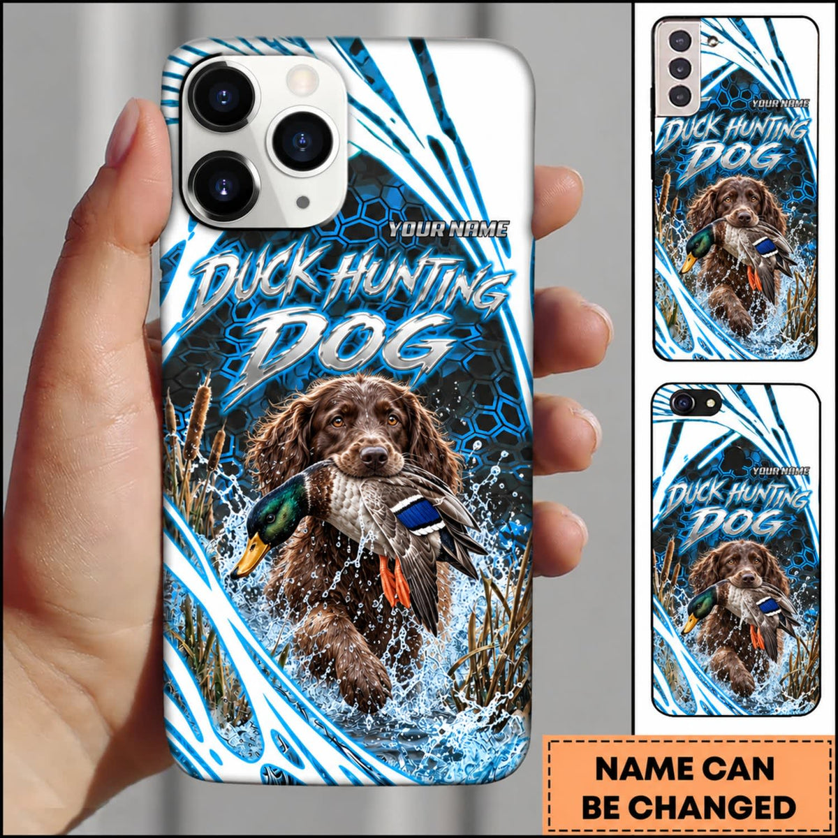 Maxcorners Duck Hunting Golden Retriever Electric Blue Hexagon Splash Personalized Name 3D Phone Case - Black Labrador Retriever