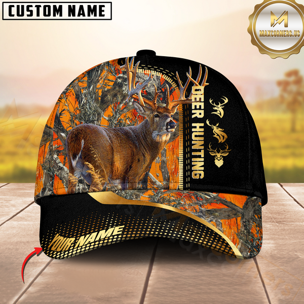 Maxcorners Golden Hunting Orange Camouflage Personalized Name 3D Cap (Multioption)
