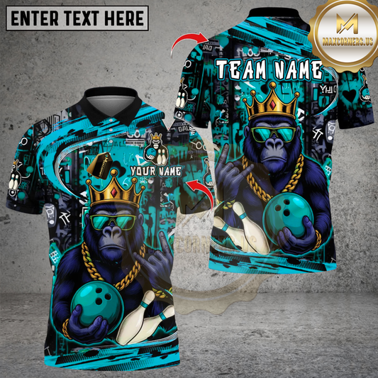 Maxcorners Bowling King Gorilla Cool Multicolor Customized Name, Team Name 3D Shirts