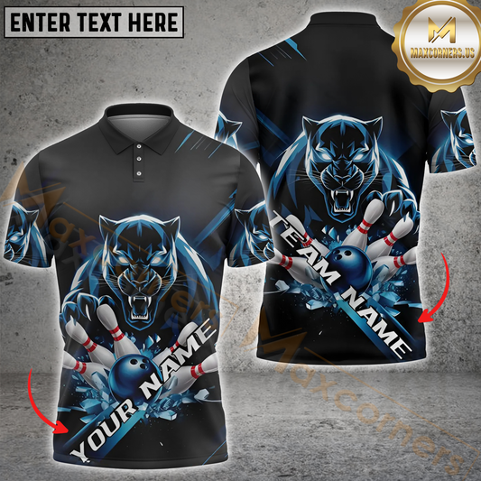 Maxcorners Bowling Panther Strike Multicolor Customized Name, Team Name 3D Polo Shirt