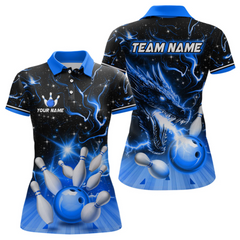 Maxcorners Blue Dragon Flaming Bowling Shirt for Men and Women Custom Bowling Jersey for Team LM2504