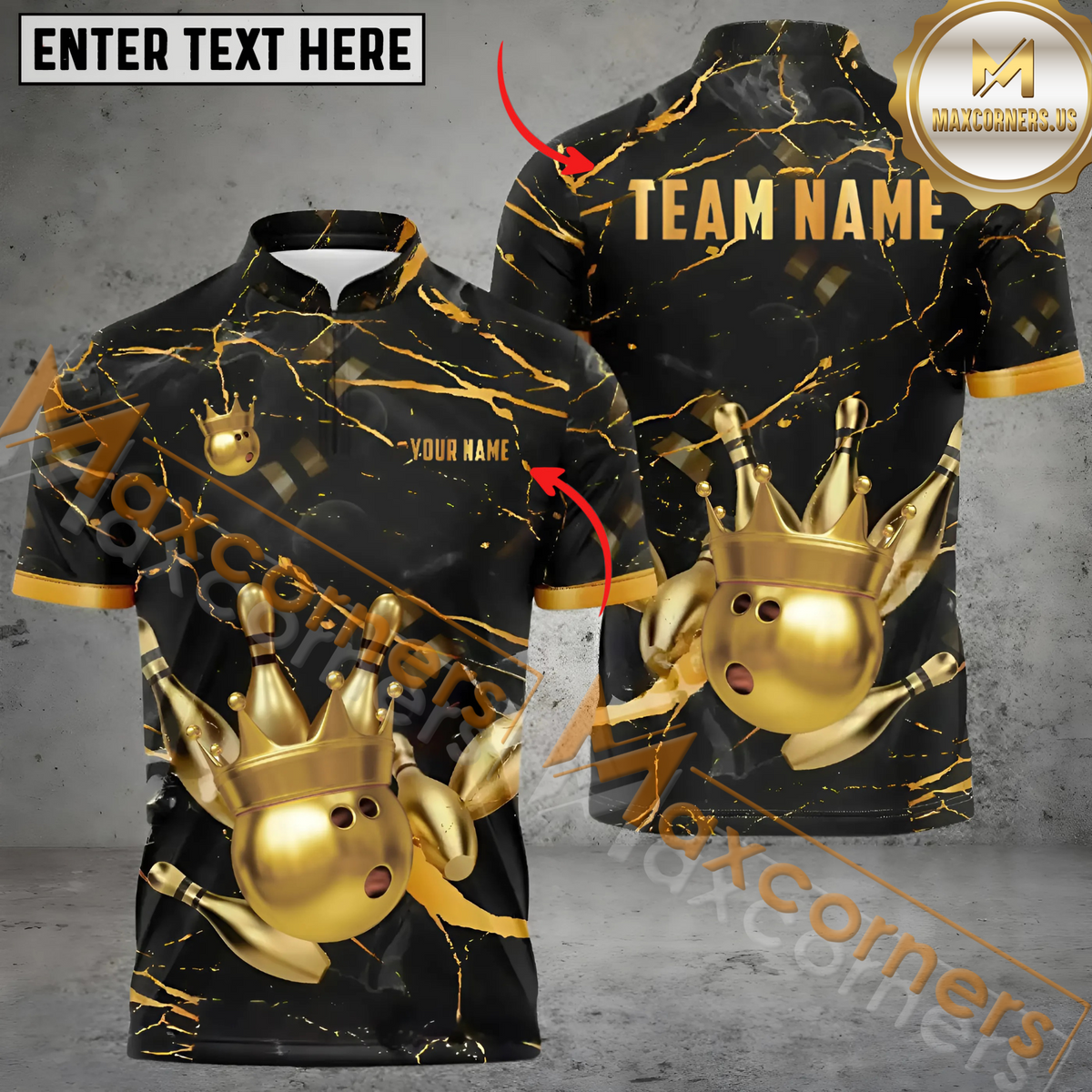 Maxcorners Ball Crown Premium Bowling Jersey Multicolor Option Customized Name, Team Name 3D Polo Shirt