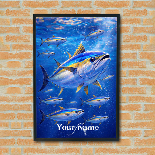 Maxcorners Tuna Fishing Ocean Splash Action Illustration Personalized Name 3D Poster