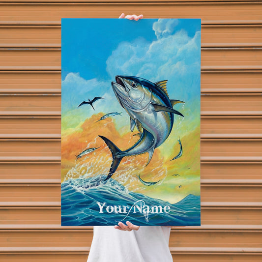 Maxcorners Tuna Fishing Deep Ocean Blue Illustration Personalized Name 3D Poster