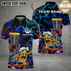 Maxcorners Funny Beer Disc Golf Mascot Polo Personalized Name, Team Name 3D Shirt (4 Colors)