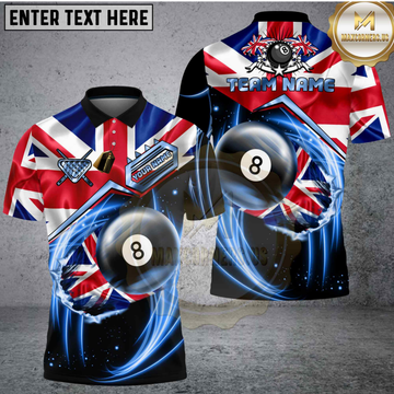 Maxcorners Billiards UK Flag 8 Ball Blue Energy Swirl Personalized Name 3D Unisex Shirt