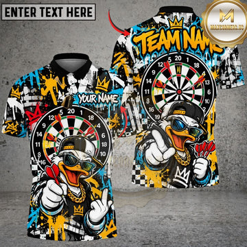 Maxcorners Darts Urban Duck Mascot Cap Sunglasses Target Board Paint Splatter Graphic Multicolor Customized Name, Team Name 3D Shirts