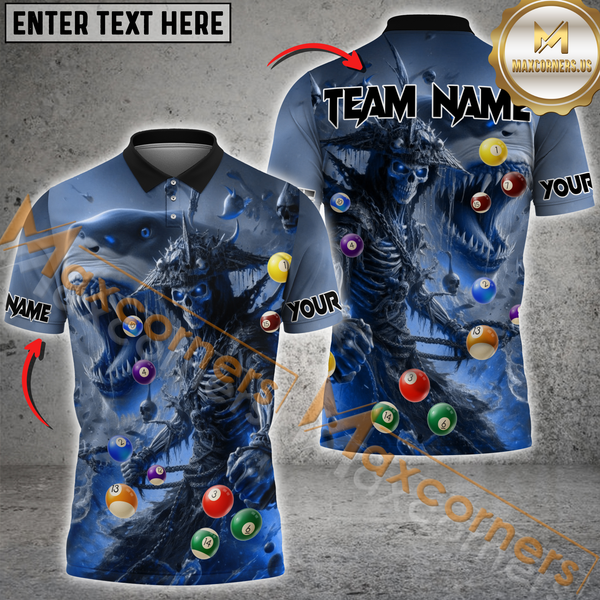 Maxcorners Custom Pool Team Jersey, Skull Warrior With Billiard Balls Personalization Name And Team Name