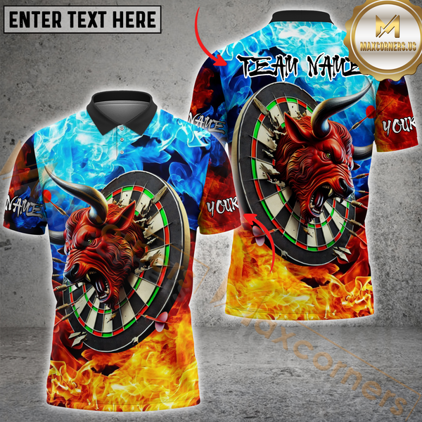 Maxcorners Bullseye Fire Flame Darts Jersey Personalized Name, Team Name 3D Polo Shirt