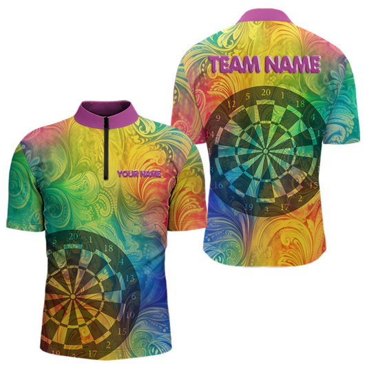 Maxcorners Personalized Funny Colorful Dart Shirt Polo & 1/4 Zip For Men Custom Dart Jerseys Team Outfit LM054