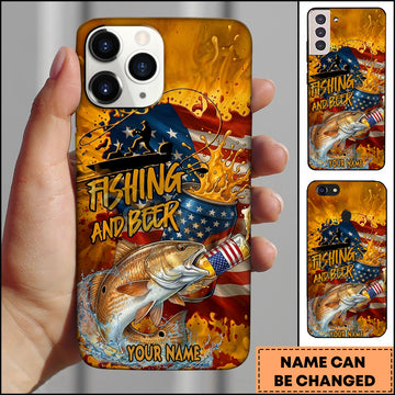 Maxcorners Red Fish Fishing Phone Case And Beer Golden Splash Design Personalized Name 3D Phone Case