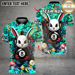 Maxcorners Billiard Cool Bunny With 8 Ball Pool Multicolor Customized Name, Team Name 3D Shirt