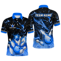 Maxcorners Blue Dragon Flaming Bowling Shirt for Men and Women Custom Bowling Jersey for Team LM2504