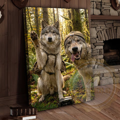Maxcorners Funny Wolf Selfie Canvas Wall Art - Forest Pack Humor Print