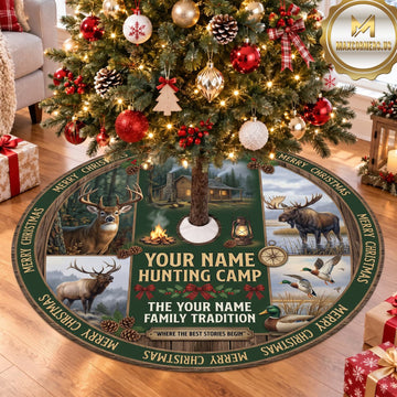 Maxcorners Hunting Deer Wildlife Family Tradition Personalized Name 3D Christmas Tree Skirt