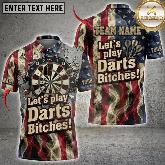 Maxcorners Darts American Flag Lets Play Darts Bitches Vintage Dartboard Personalized Name 3D Unisex Shirt