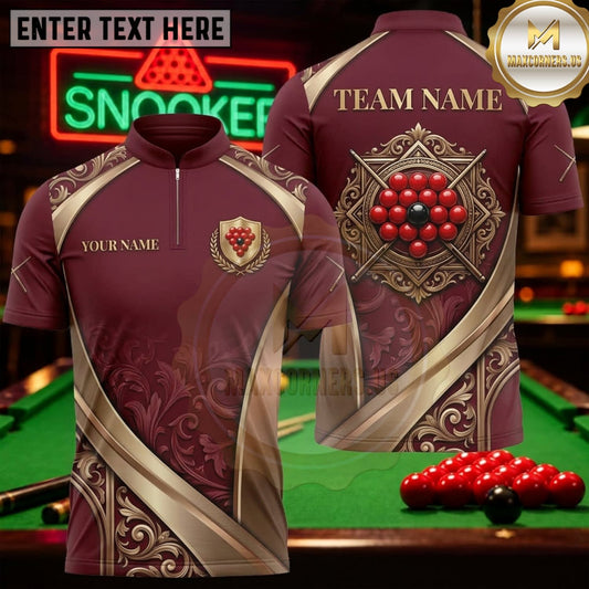Maxcorners Snooker Burgundy Gold Vintage Royal Crest Personalized Name 3D Unisex Shirt