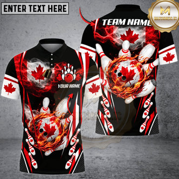 Maxcorners Bowling Canada Flag Red Dragon Strike Personalized Name 3D Unisex Shirt