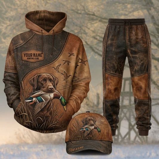 Maxcorners Duck Hunting German Shorthaired Pointer Vintage Leather Brown Personalized 3D Shirts