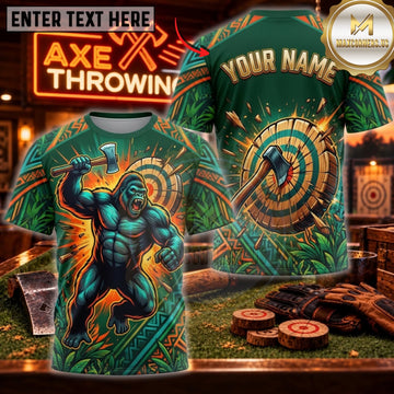 Maxcorners Axe Throwing Emerald Fire Viking Warrior Personalized Name 3D Unisex Shirt