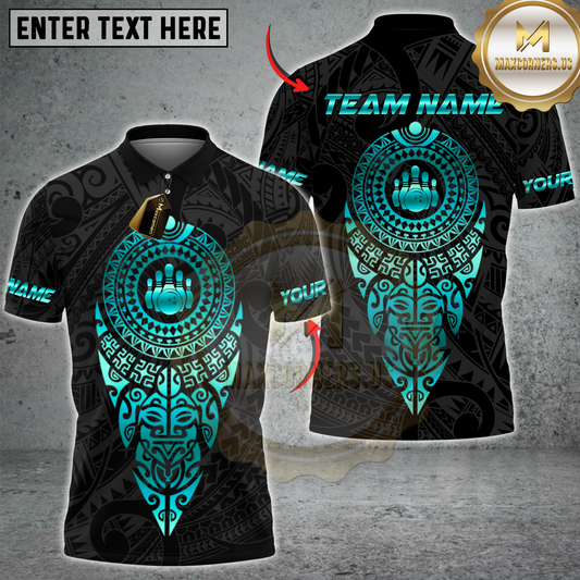 Maxcorners Bowling Sport Aztec Tribal Pins Pattern Multicolor Customized Name, Team Name 3D Shirts