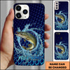 Maxcorners Fishing Phone Case Water Ring Splash Dark Blue Scale Background Personalized Name Phone Case (8 Fish Species)