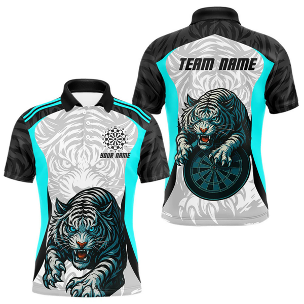 Maxcorners Men’s Darts Team Shirt Turquoise Tiger And Dartboard With Name Option LM2404