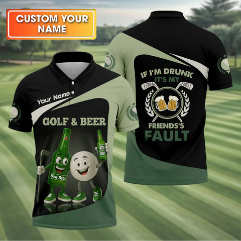 Maxcorners Funny Beer And Golf Custom Golf Polos For Men, Mens Golf Gift, Golfing Apparel, Gift For Golfers LM2406