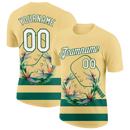Maxcorners Pickleball Paddle Tropical Bird Of Paradise Floral Cream Yellow Personalized Name 3D Unisex Shirt