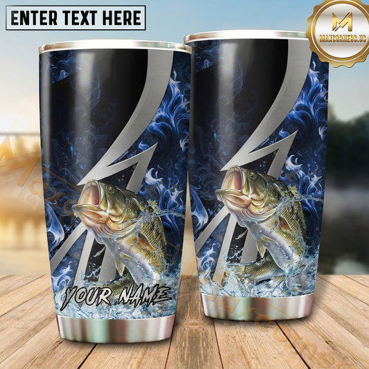 Maxcorners Fishing Tumbler Black Silver Lightning Bolt Design Personalized Name Tumbler (13 Species)