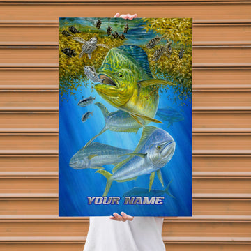 Maxcorners Mahi Mahi Fishing Underwater Hunting Scene Personalized Name 3D Poster