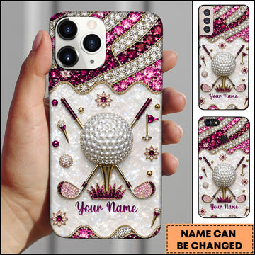 Maxcorners Golf Sparkling Multi-Color Crystal Inlaid Golf Ball Pink Personalized Phone Case